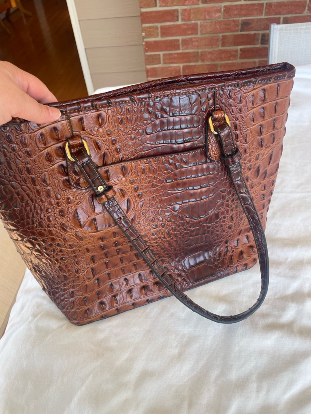 Brahmin Brown Croc Embossed Leather Tote Bag - Picture 6 of 7